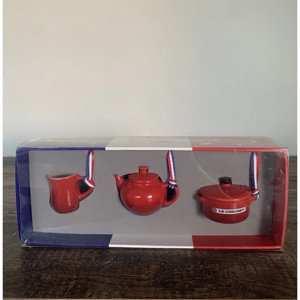 Le Creuset Cerise Red Christmas Ornaments Set of 3 NEW